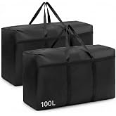 QWORK&reg; 2 Pack 100L Clothes Storage Bag with Zippers, Waterproof Oxford Fabric Bags for Clothes, Bedding and More, 80 x 45 x 2