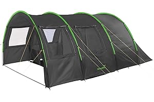 Skandika Kemi - 4 Personas - Tienda de campaña - túnel - mosquiteras - 480x340cm - Varillas Fibra óptica (Gris/Verde)