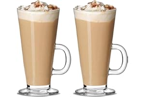HAADI Latte Glasses Tea & Coffee Cups Pack of 2-270ml Temperature Resistant Hot Drink Cafe Mugs with Handle Ideal for Milk Juice Ice Cream Latte, Cappuccino, Espresso and Hot Chocolate