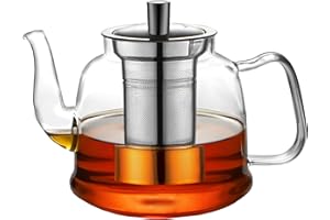 1600ml Glass Teapot with Removable Infuser, CMXING Stovetop Safe Tea Kettle, Borosilicate Glass Teapot for Blooming and Loose Leaf Tea
