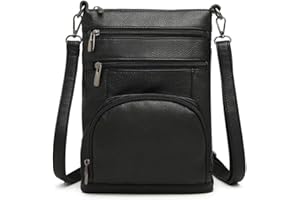Miss Lulu Women Multi Pocket RFID Blocking Crossbody Bag Small Fashion PU Leather Messenger Travel Organizer Satchel Sling Shoulder Bags (Black)