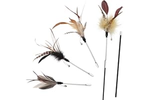 SONGWAY Katzenspielzeug Angel mit Feder - Federstab Katze Spielzeug mit 2 Zauberstab und 4 Ersatzfedern, Katzenangel mit Anhänger, Interaktives Katzenspielzeug für Katzen