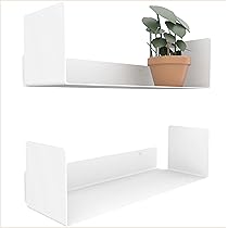 DecorDwell Wandrek, 40 cm, doucheplank van wit metaal, zwevend wandrek, 2 stuks, wandplanken voor boeken, kruidenpotjes, dvd, badkamer, keuken, woonkamer
