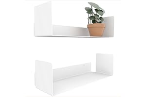 ‎UNITURE UNITURE® - 2er Set - Modernes Wandregal Weiß - 2x40 cm Bücherregal schwebend, Bilderleiste weiß