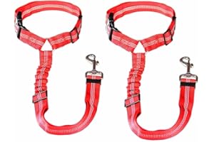 Gobuyer Dog Car Headrest Seat Belt 2 Pack for Pet Dogs Safety Harness Travel Accessories in UK, with Adjustable Heavy Duty Nylon and Anti Shock Elastic Bungee Buffer (Red, 2 Pack)