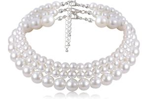 JKJF 3 Stück Simulierten Perle Halskette 3 Reihen Perlen Choker Halsband Multi Schichte Perlen Kette Elegant Modische Kurze Perlenkette Retro Fasching Kostüm Zubehör für Frauen Mädchen