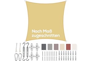 Aiyaoo Sonnensegel 8x8m Wasserdicht Quadratisch im Viele Größe und Farben, mit Befestigungs Kit PES Polyester, Sonnenschutz 95% UV Schutz, Reißfest Wetterfest für Terrasse Garten- Beige