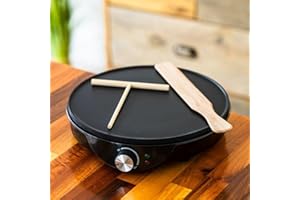 MARCO PAUL INTERIORS Marco Paul - Máquina eléctrica antiadherente de 12 pulgadas para crepes con herramientas, 1000 vatios de temperatura ajustable, sartén eléctrica para crepes, tortillas, Chapati Roti, máquina para