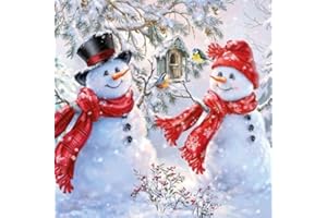 SERVIETTEN WEIHNACHTEN Lot de 20 serviettes de table en forme de bonhomme de neige sur la mangeoire pour l'hiver et Noël 33 x 33 cm