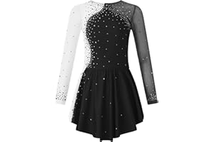 JanJean Mädchen Eiskunstlauf Kleid Glitzer Tanzkleid Langarm Ballett Trikot Tanz Body Ballettkleid Ballettanzug für Kinder 5-16 Jahre