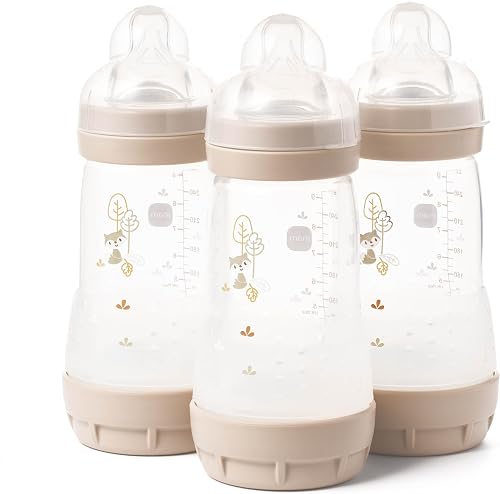 MAM Easy Start Anti-Colic Baby Bottles | 3 Pack (3 x 260) | Self-Sterlising Baby Milk Bottle | Medium Flow MAM Teats Size 2 | Newborn Essentials | Linen (Various Designs)