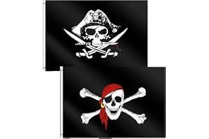 Piratflagga 60 x 90 cm – Jolly Roger dödskalle och korskniv design – 2 stycken för halloweenfester och dekoration