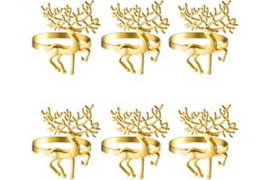 LabDip 6 PCS Gold Christmas Napkin Rings, Alloy Elk Napkin Ring Holder Household Napkin Buckle,Christmas Table Decorative for Table Decoration Valentine Day Thanksgiving Christmas Anniversary Dinners