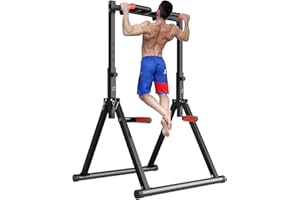 DOBESTS Foldable Power Tower Dip Station Pull Up Bar Free Stand Fitness Equipment for Home Gym Strength Training 700 LBS,Height Adjustable Multifunctional Triangular Legs