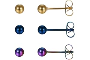 JewelryWe Schmuck Herren Damen Ohrstecker, 3~8mm Unisex Kugel Perlen Ohrringe Ohrschmuck, Edelstahl, Silber/Schwarz/Gold/Rosegold/Blau/Bunt