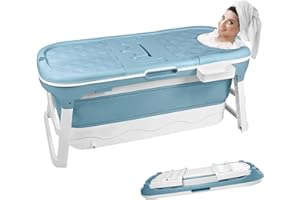 XMTECH Faltbare Badewanne Erwachsene, mobile Badewanne freistehend für Badezimmer 148x60x53cm, Tragbare klappbare Bathtub XXL mit Badewannenablage & Massagerollen für kleines Badezimmer & Outdoor