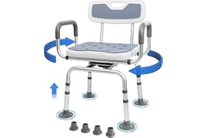 EOSPRIM 360° Sgabello da doccia girevole, sedia da doccia con schienale e bracciolo, sgabello per appollaiarsi con carico fino a 350LBS e pedane antiscivolo per donne incinte, anziani e disabili