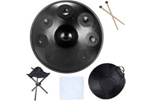 WYZCHDM Handpan Drum Instrument In D Minor 22 Inches Steel Hand Pan Drums, 432 hz Steel Drum Hand Pan, With Handpan Bag, Drum Tripod, For Professional Audio Production 9Tones black