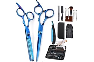 HEYOUTH Forbici Parrucchiere,Forbici Per Sfoltire i Capelli,Forbici Capelli,14 Capelli Professionali in Acciaio Inox, con Mantello da Barbiere, Pettine e Clip per Uomini, Donne, Bambini (blu, 14PCS)