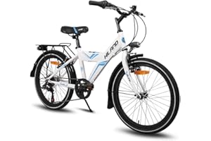 HH HILAND Hiland Bicicleta de Montaña Infantil Rocket de 20 Pulgadas para Niños MTB Bike con Shimano 6 Marchas Twist Grip Shift Iluminación y Portaequipajes Bicicletas Negro Blanco…