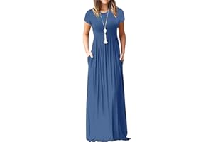 AUSELILY Femmes Maxi Robe Madame Manches Courtes été Casual Longue Robe avec Poches