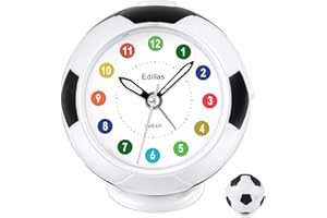 ‎EDILLAS Edillas Wecker Kinder für Mädchen Jungen,Analog Wecker Geräuschlos Ohne Ticken mit Licht Schlummerfunktion Fußball Wecker für Kinder Schlafzimmer Nachttisch Tisch Aufwachenuhr (Schwarz Weiß)
