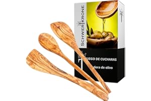Juego de cucharas de cocina Schwertkrone de madera de olivo | espátula | cuchara para risotto | puntiaguda y redonda (juego de 3 piezas)
