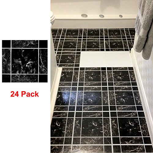 Preisvergleich Produktbild 24 Vinyl Boden Fliesen: Schwarz / Grau Marmor selbstklebend NEU