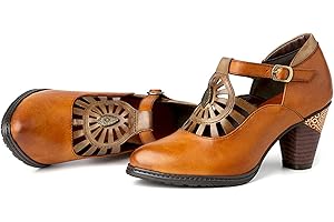 CrazycatZ Womens Leather Mary Jane Shoes Colorful Kitten Heel Vintage Patchwork Mary JanesShoes