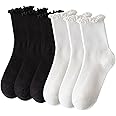 SKHAOVS 6 Pairs Women Ankle Socks Lace Ruffle Socks Solid Color Socks Lace Socks Knit Socks Comfortable Breathable Socks Beautiful Frilly Lace Trim Ankle Trainer Liner Socks for Women Girl