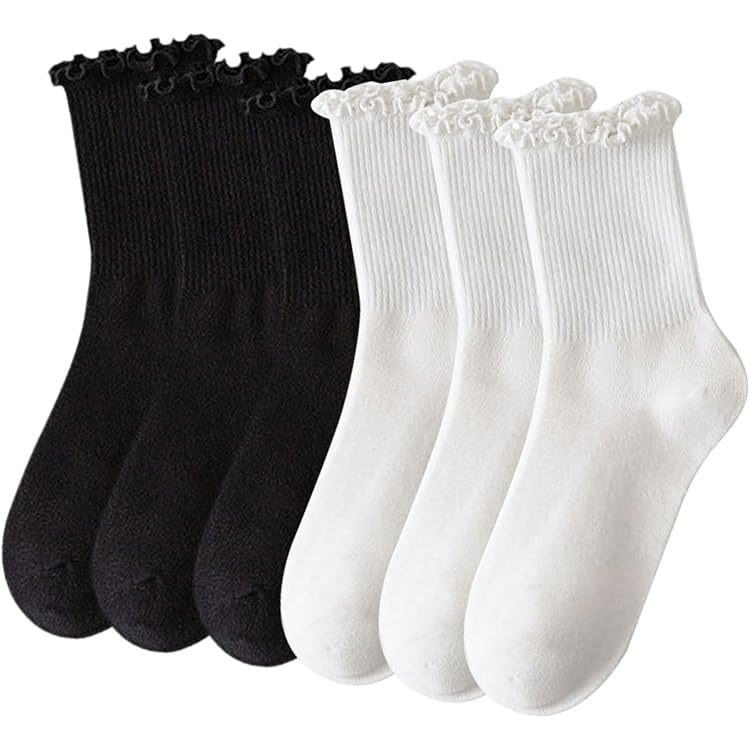 CYIOU 10 Paires Chaussettes Femme à Volants En Coton Respirantes - Noires Et Blanches 35-42 Pour Quotidien, Sport Et Maison