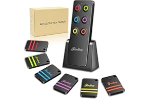 HENSUN Key Finders,Findkey Remote Finder Wireless Item Rf Locator Make Noise,1 Transmitter 6 Receivers w 131ft Working Range,Anti Lost Tag Key Wallet Pet Tracker w 12 pcs Key Rings,Stickers