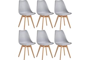 JZGORC Set di 6 Sedie da Sala da Pranzo, Sedie da Cucina Nordica, Sedie da Ufficio con Gambe in Faggio Massello per Camera da Letto, Soggiorno, Cucina - Grigio