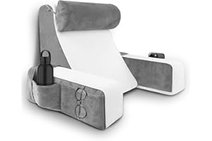 HOMCA Poduszka do czytania na łóżko i sofę, poduszka na książki ze zdejmowaną rolką pod kark i podłokietnikami, poduszka pod plecy, poduszka ścienna, wielofunkcyjna poduszka klinowa do czytania, pracy