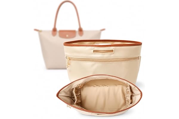 lelewangluo Fickorganisatör för Longchamp Le Pliage, sidenmaterial väskorganiserare med handtag och mugghållare, multi-fickav