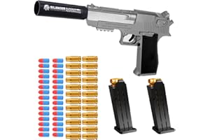 TONGCHENG Pistola giocattolo, pistola per bambini con silenziatore, aquila del deserto, schiuma morbida, bullet blaster toy, ricarica manuale, pistola per 14 + regali per bambini (grigio)
