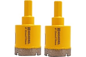HIGHDRIL 2 brocas de núcleo de diamante, diámetro de 32 mm, sierra perforadora soldada al vacío para hormigón, granito, mármol, vidrio, porcelana, ladrillo de mampostería, vástagos triangulares