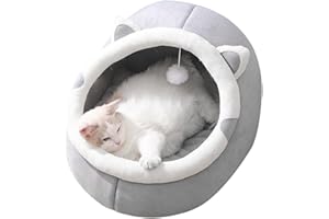 Teksome Cama para Gatos,Cama para Gatos para Gatos Interior | Cama para Dormir para Perros con Oreja Gato, Almohadilla para extraíble y Juguete Bola Piel, Accesorio
