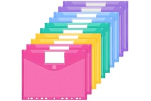 JEFURE Pochette Porte-Documents A4 10PCS, Pochettes Plastiques Perforées A4 avec 11 Trous, Pochette Classeur 5 Couleurs Transparentes avec Poches, pour Étiquettes pour Organiser les Documents