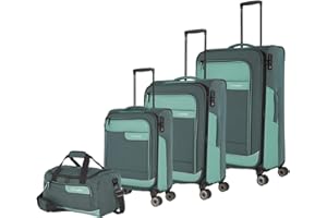 Travelite Kofferset 4 teilig Weichschale 4 Rollen, Größen S-M-L + Reisetasche,nachhaltig, VIIA Reisegepäck Set aus recyceltem Material, TSA Schloss, Koffer Größen L + M erweiterbar