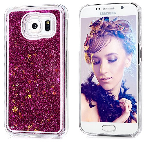 Badalink Samsung Galaxy S6 Slimcase Hülle PC Treibsand Flüssige Liquid Bling Hülle Case Glitzer Glitter Shiny Glanz Sparkle Sterne Star Weich Flexibel Einteilige Handyhülle Soft Leicht Stoßstangen Case Rosarot - 3