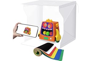 YOTTO 23cm Caja de Estudio Fotográfico Caja de Fotografia Portátil Plegable Photo Studio con Color y Brillo Ajustable 80 Luces LED y 6 Fondos de Colores (Negro Blanco Amarillo Azul Verde Rojo)