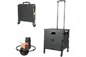 ZIYOU LANG Carro de la Compra Plegable con Tapa Rueda giratoria de 360° silenciosa Resistente al Desgaste y asa de Metal Ajustable baúl de Mano Plegable Capacidad de Carga de 45 kg portátil y Duradero