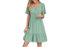 YAOJIWANG Robe Femme Chic et Elegant Robe de Plage d'Été Ample Décontractée à Col en V Rétro Robe Boheme Chic Robe Patchwork Flottante Robe Ceremonie Femme Robe Cocktail Robe Annee 20 S-XXL