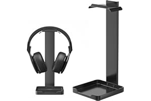 jockcaras Headphone Stand Metal Headset Holder: Increased Stability Headphone Stand – Black Holder with Lower Storage Space Suitable for All Headphones.