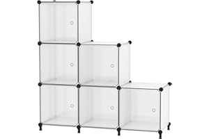 ATTDETJL 6 Würfel Aufbewahrungsschrank mit Türen, Würfel Schrank für Schlafzimmer, Kleiderschrank & unter Treppen, platzsparende DIY Multifunktional Regalsystem Regal, 30x30x30cm, Transparentes Weiß