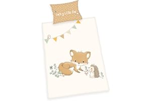 Herding Parure de Lit Les Amis de la Forêt, Made in Green by Oeko TEX, Taie de Coussin env. 40 x 60 cm, Housse de Couette env. 135 x 100 cm, avec Fermeture à Boutons, 100% Blanc/Marron