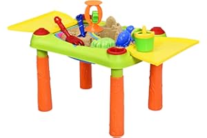 COSTWAY Tavolo per Sabbia ed Acqua per Bambini 2 in 1, Tavolo da Gioco per Bambini, Set di Giocattoli da Spiaggia, per Uso Interno o Esterno, Accessori Completi, 3+