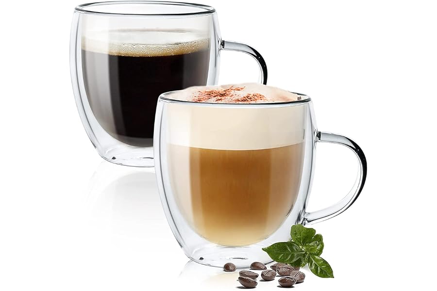 MARKQ Glass Coffee Cups with Handles, 250ml