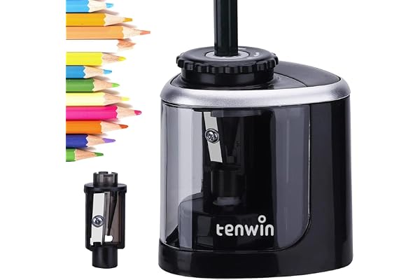 Tihoo tenwin Pencil Sharpener, Taille-crayon électrique avec lame durable pour un affûtage rapide, Taille-crayon automatique à piles pour crayons n°2/colorés (6-8mm), École/Classe/Bureau/Maison